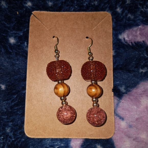 Tan Boho crystal statement earrings drop dangling earrings hand crafted - Picture 3 of 4